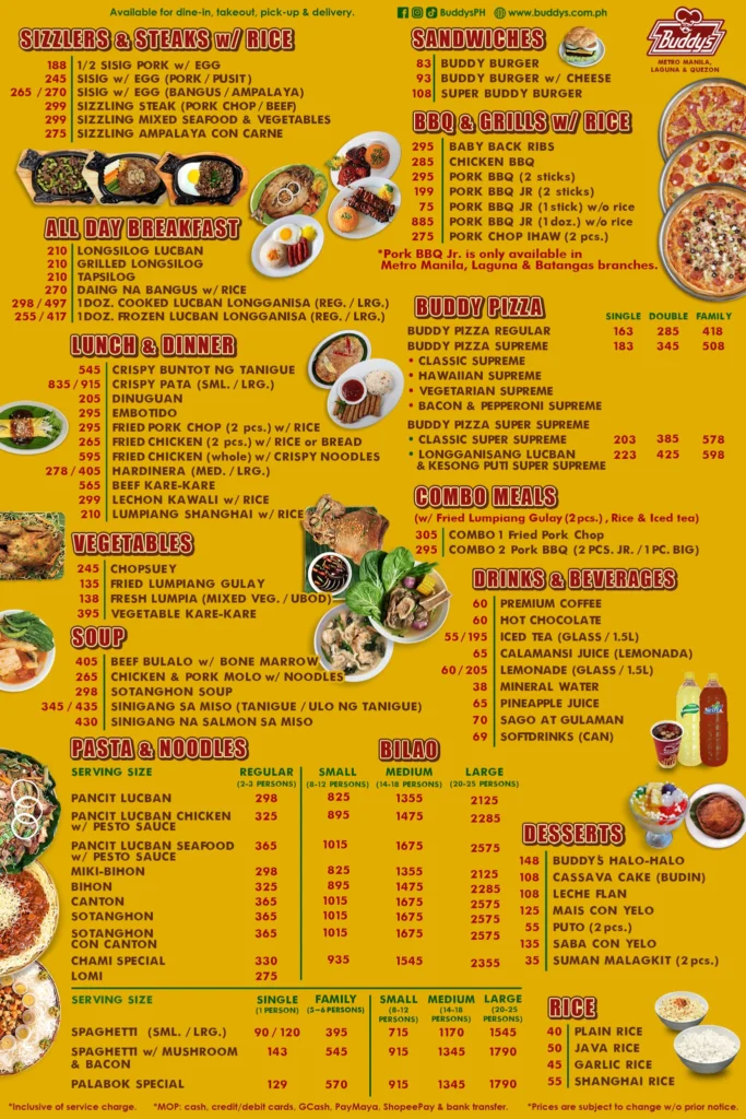 Buddy’s Menu