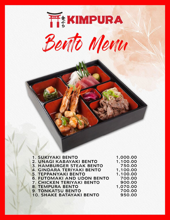 Kimpura Bento Menu