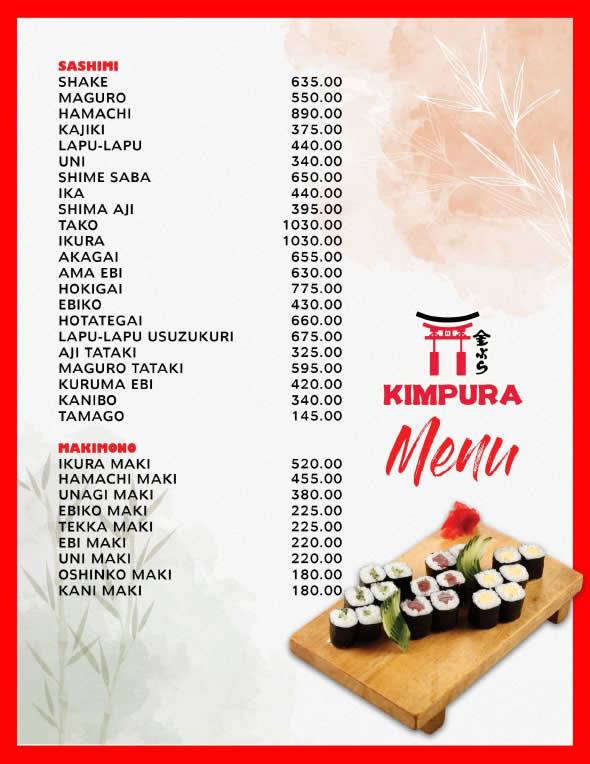 Kimpura Sashimi Menu and Prices