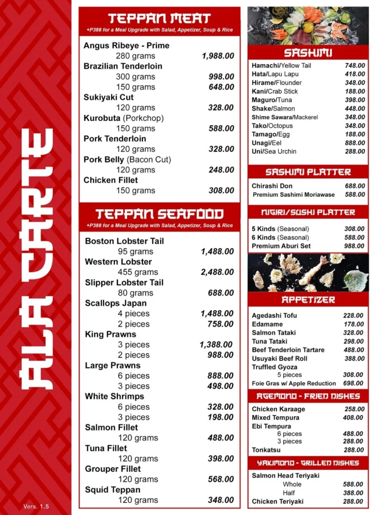 Teppanya Menu Philippines