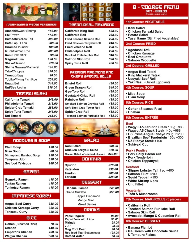 Teppanya Menu price