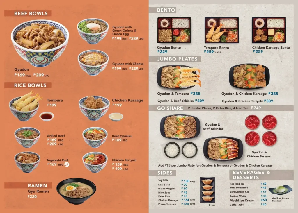 Yoshinoya Menu Philippines price