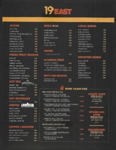 19 East Menu