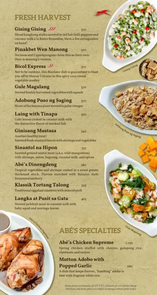 Abe philippines Salads Menu Prices