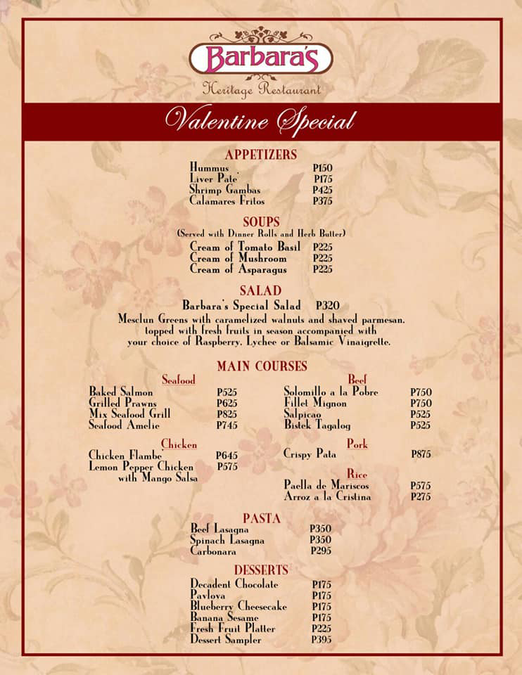 Barbara’s Menu Philippines prices