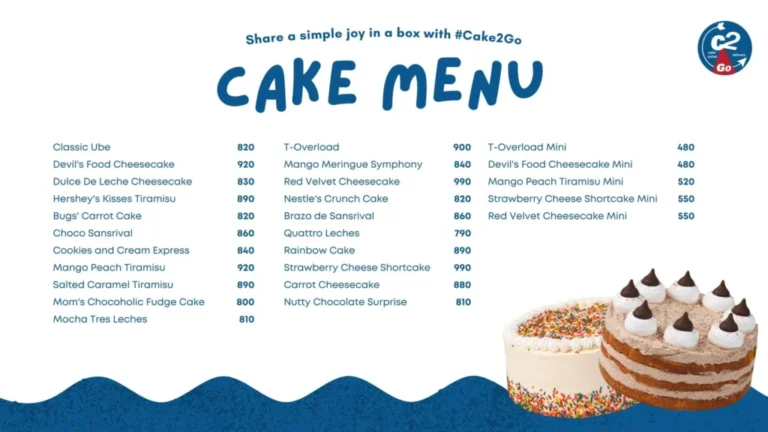 Cake2go Menu