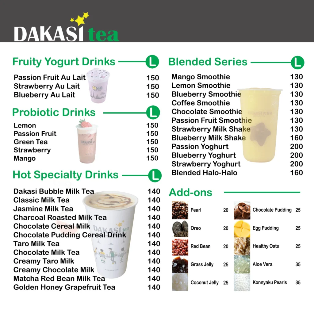 Dakasi Menu prices Philippines