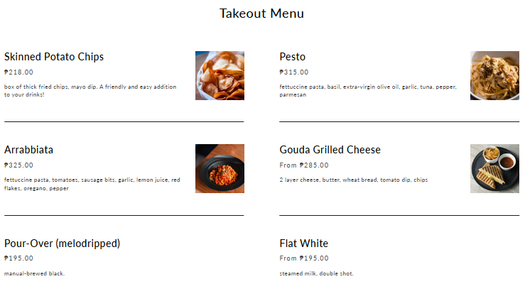 Firefly takeout Menu Philippines