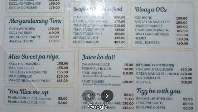 Hukad Menu prices in Philippines