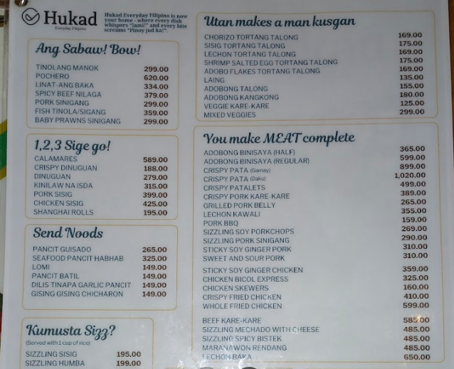 Hukad Menu Philippines