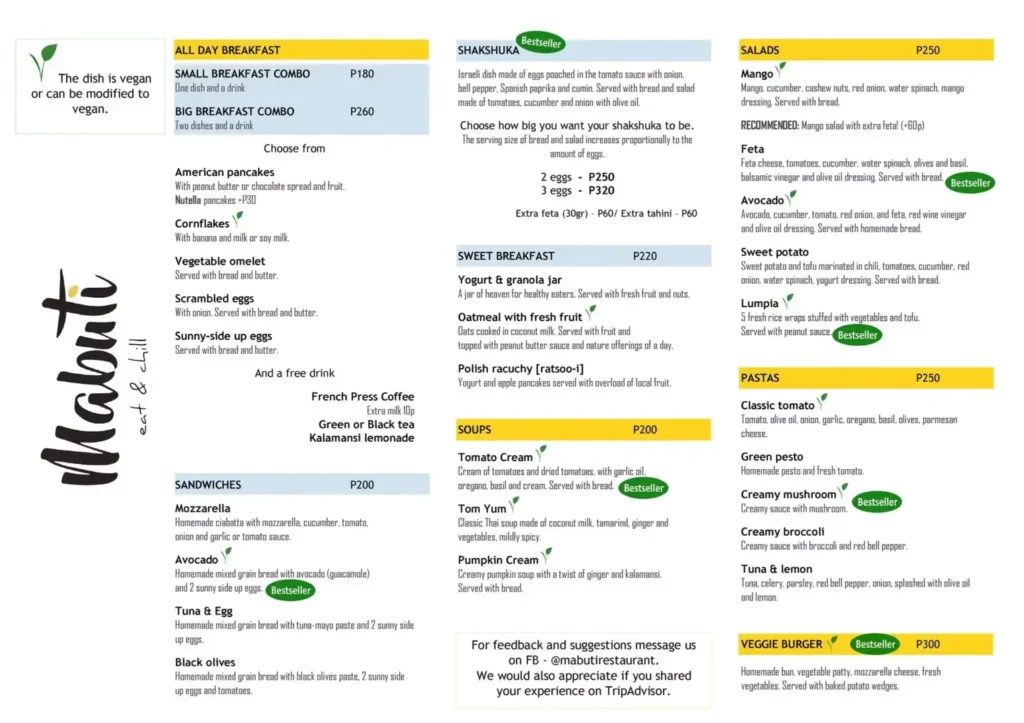 Mabuti Breakfast Menu