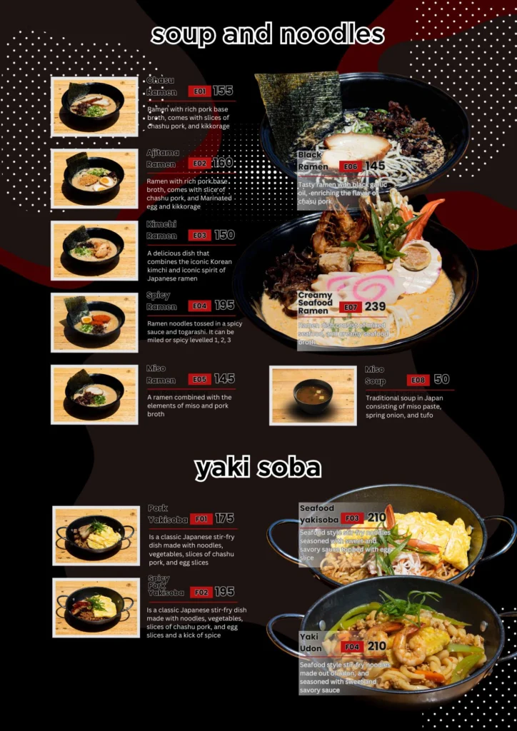 Sukidesu noodles and soup menu