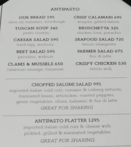 Tavolata menu prices