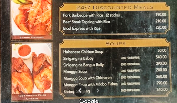 Whistlestop Menu prices